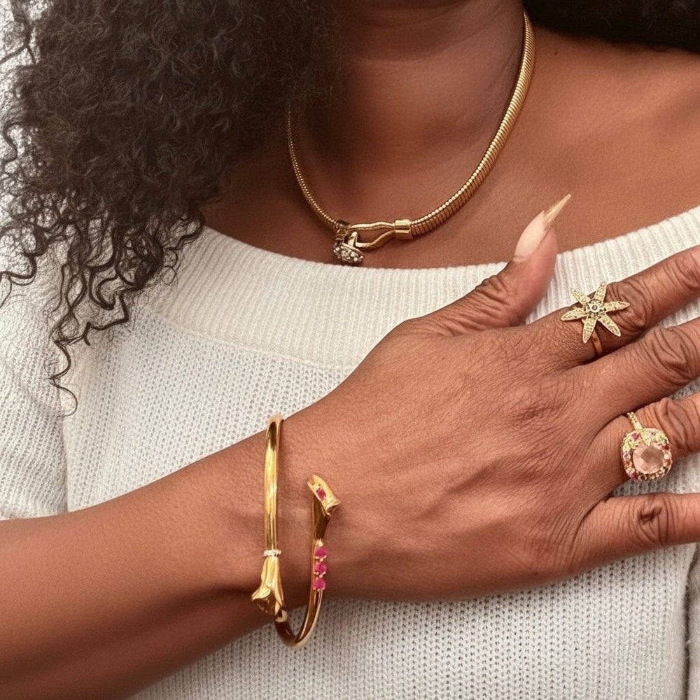 Alliyette Bracelet Gold Vermeil Calla Lily Grace Gemstone Bangle 18k sterling vermeil demi-fine jewelry