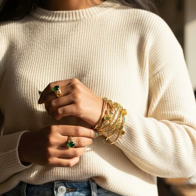 Alliyette Bracelet Gold Vermeil / Green Topaz Calla Lily Forest Bloom Bangle 18k sterling vermeil demi-fine jewelry