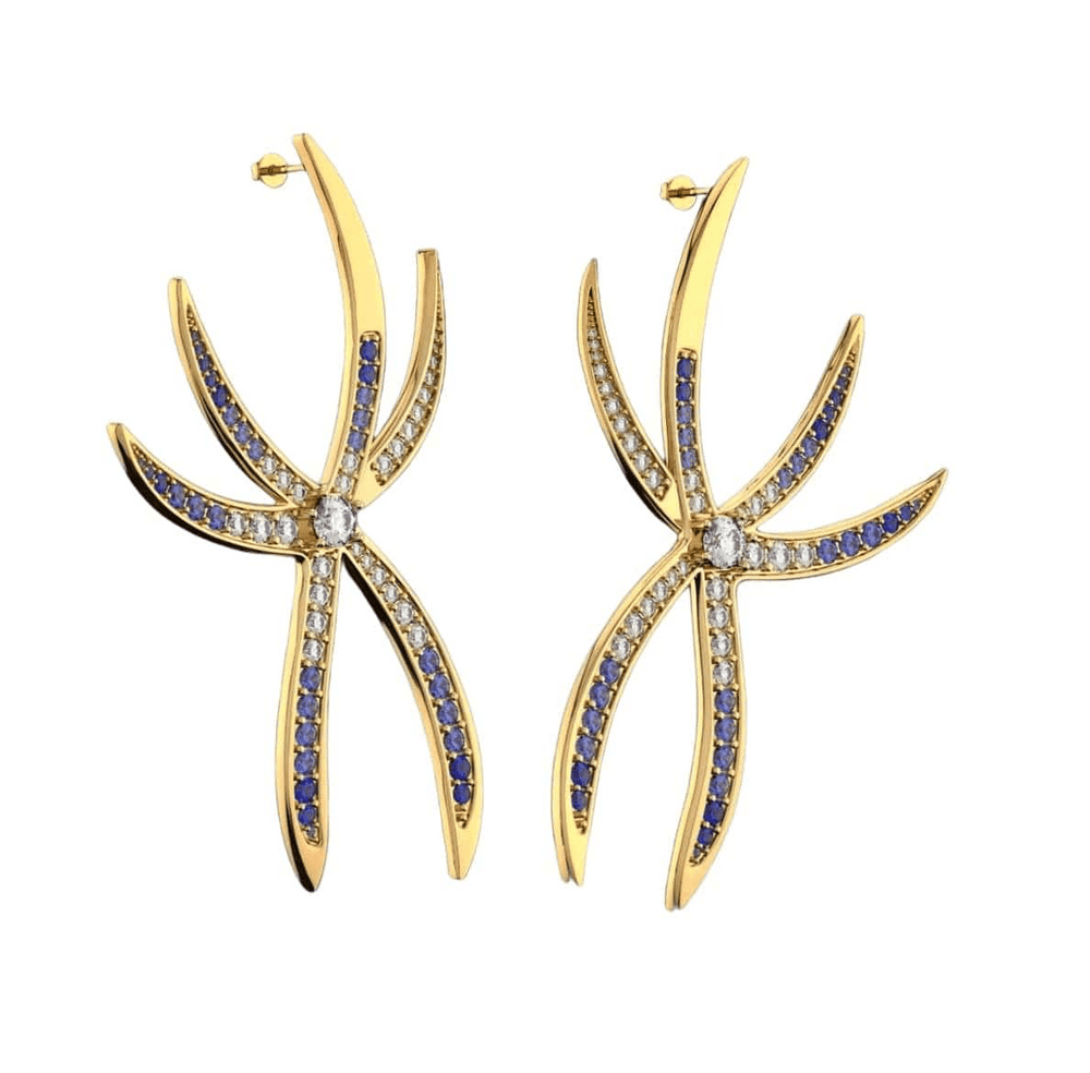 Alliyette Earring Stella Maris Six-Armed Starfish Gemstone Earrings 18k sterling vermeil demi-fine jewelry