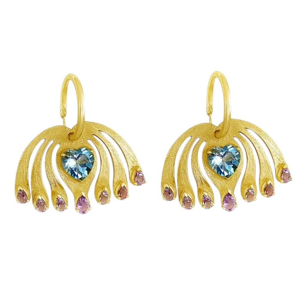 Alliyette Earrings Blue Topaz Peacock Hoop Earring 18k sterling vermeil demi-fine jewelry