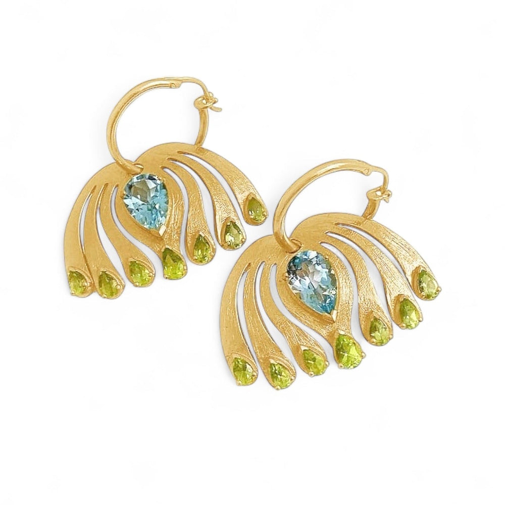 Alliyette Earrings Blue Topaz Peacock Hoop Earring 18k sterling vermeil demi-fine jewelry