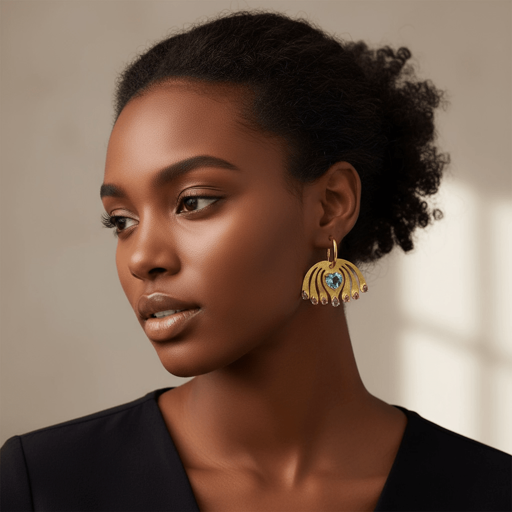 Alliyette Earrings Blue Topaz Peacock Hoop Earring 18k sterling vermeil demi-fine jewelry