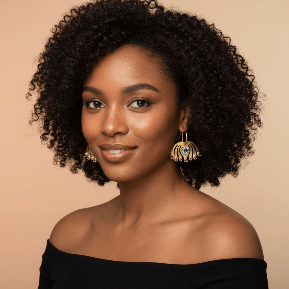 Alliyette Earrings Blue Topaz Peacock Hoop Earring 18k sterling vermeil demi-fine jewelry