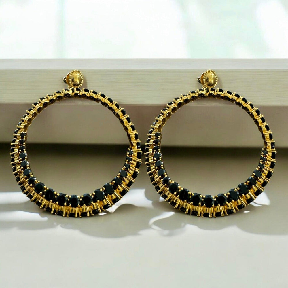 Alliyette Earrings Gold Endless Black Spinel Hoop Earrings 18k sterling vermeil demi-fine jewelry