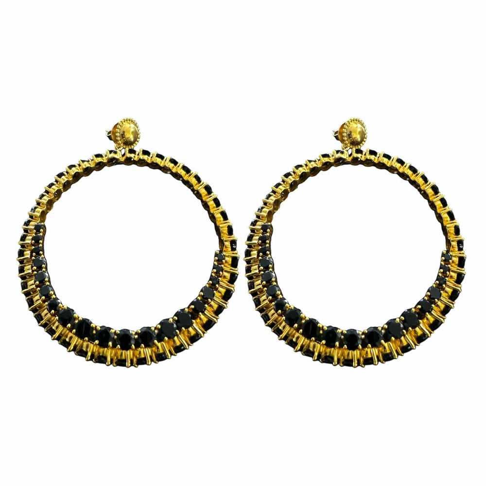 Alliyette Earrings Gold Endless Black Spinel Hoop Earrings 18k sterling vermeil demi-fine jewelry