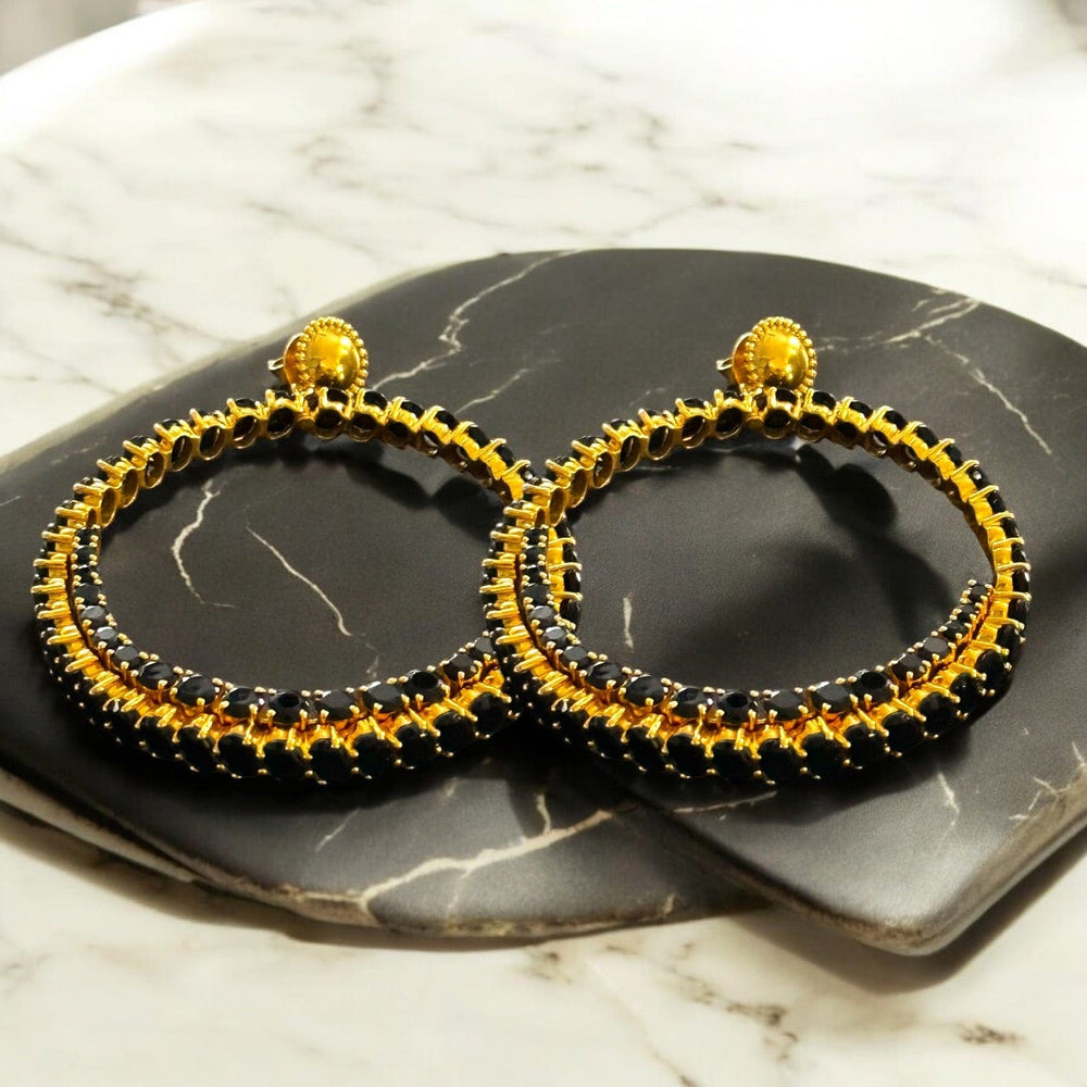 Alliyette Earrings Gold Endless Black Spinel Hoop Earrings 18k sterling vermeil demi-fine jewelry