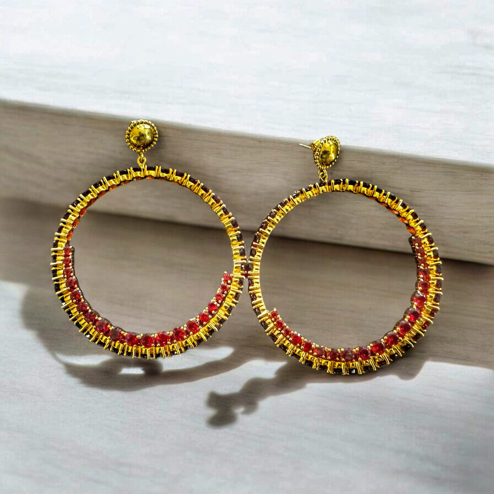 Alliyette Earrings Gold Endless Garnet Extra Large Hoop Earrings 18k sterling vermeil demi-fine jewelry