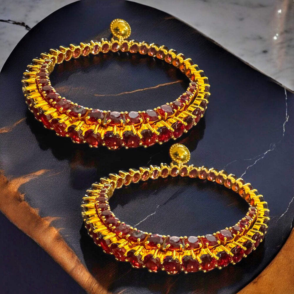 Alliyette Earrings Gold Endless Garnet Extra Large Hoop Earrings 18k sterling vermeil demi-fine jewelry