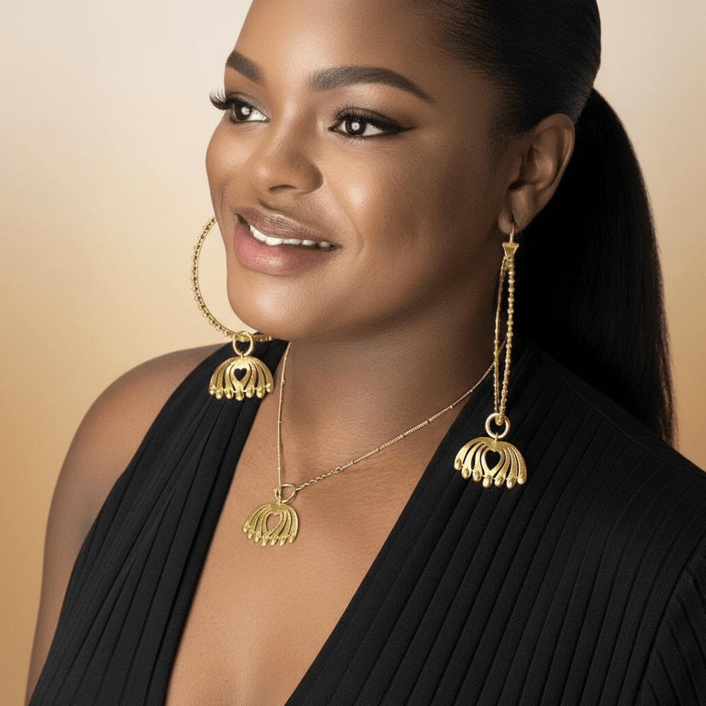 Alliyette Earrings Gold Peacock Allure Large Charm Hoops 18k sterling vermeil demi-fine jewelry