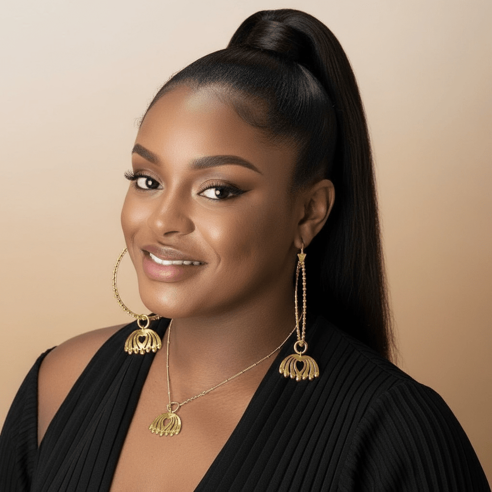 Alliyette Earrings Gold Peacock Allure Large Charm Hoops 18k sterling vermeil demi-fine jewelry