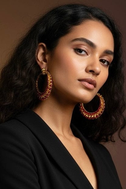 Alliyette Earrings Gold Red Ember Hoops 18k sterling vermeil demi-fine jewelry