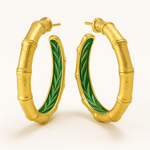 Alliyette Earrings Gold Sugá Cane Hoops - Green Enamel 18k sterling vermeil demi-fine jewelry