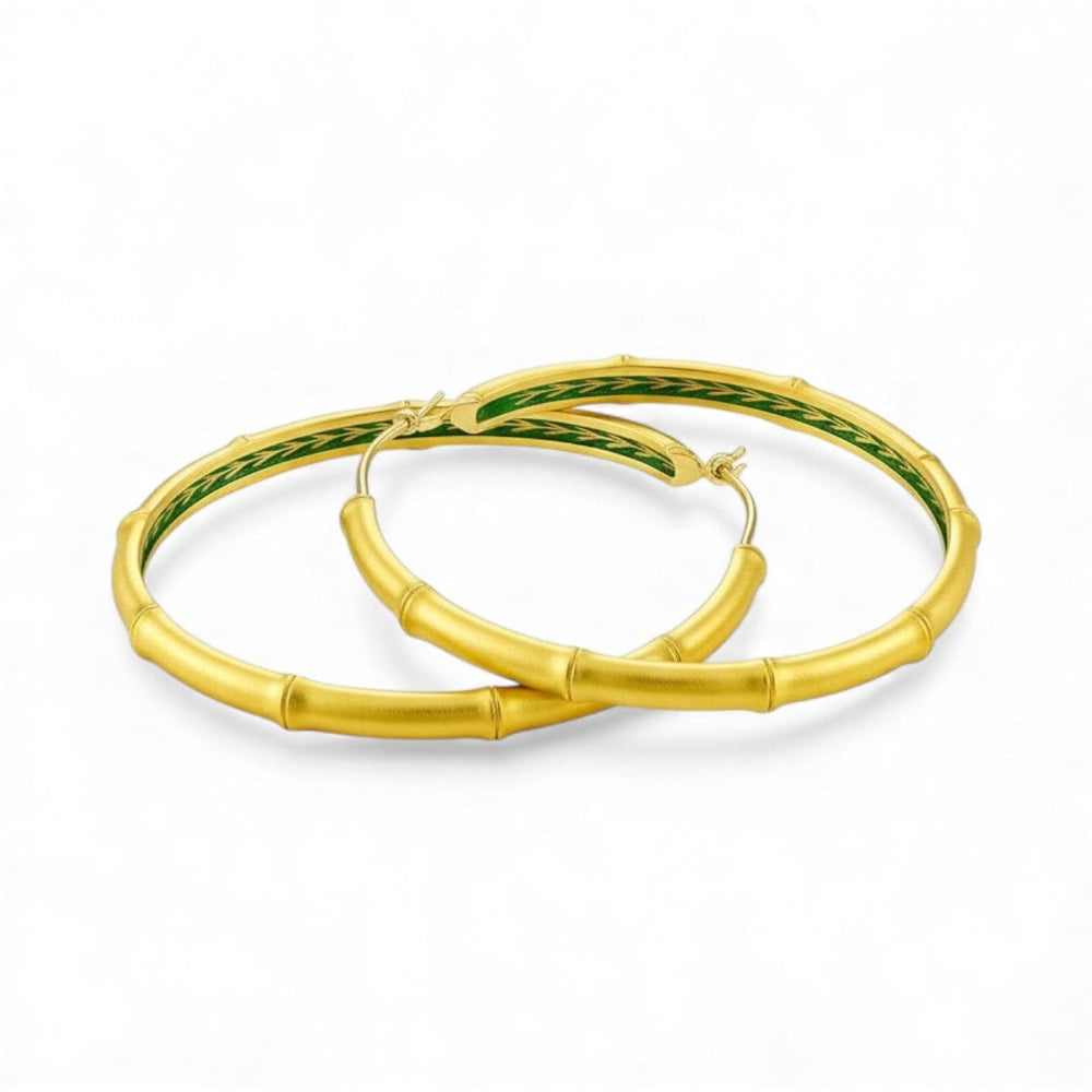 Alliyette Earrings Gold Sugá Large Hoops - Green Enamel 18k sterling vermeil demi-fine jewelry