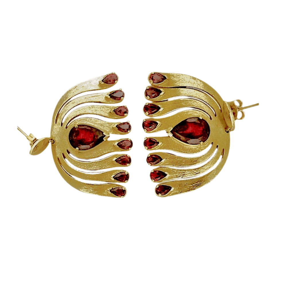 Alliyette Earrings Grand Garnet Peacock Earrings 18k sterling vermeil demi-fine jewelry