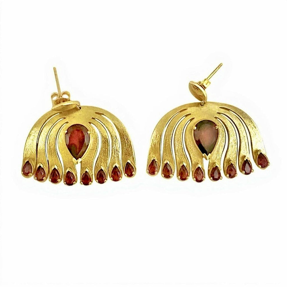 Alliyette Earrings Grand Garnet Peacock Earrings 18k sterling vermeil demi-fine jewelry