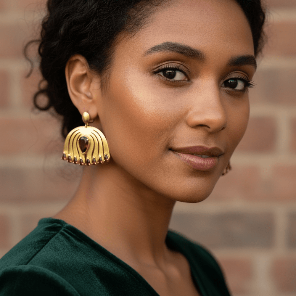 Alliyette Earrings Grand Garnet Peacock Earrings 18k sterling vermeil demi-fine jewelry