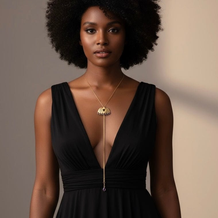 Alliyette Necklace Amethyst Gemstone Lariat Necklace 18k sterling vermeil demi-fine jewelry