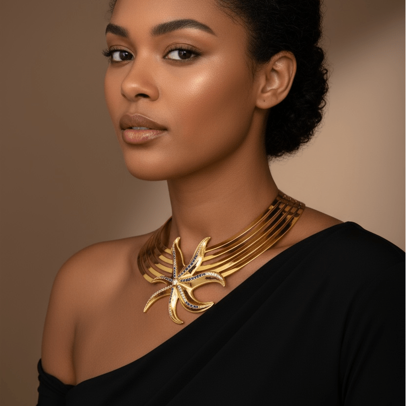 Alliyette Necklace Stella Maris Starfish Choker Necklace 18k sterling vermeil demi-fine jewelry