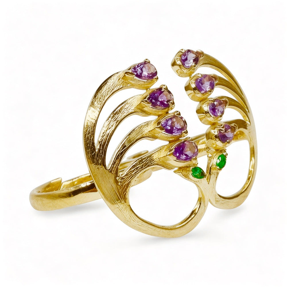 Alliyette Ring Peacock Splendor Two-Finger Cocktail Ring 18k sterling vermeil demi-fine jewelry