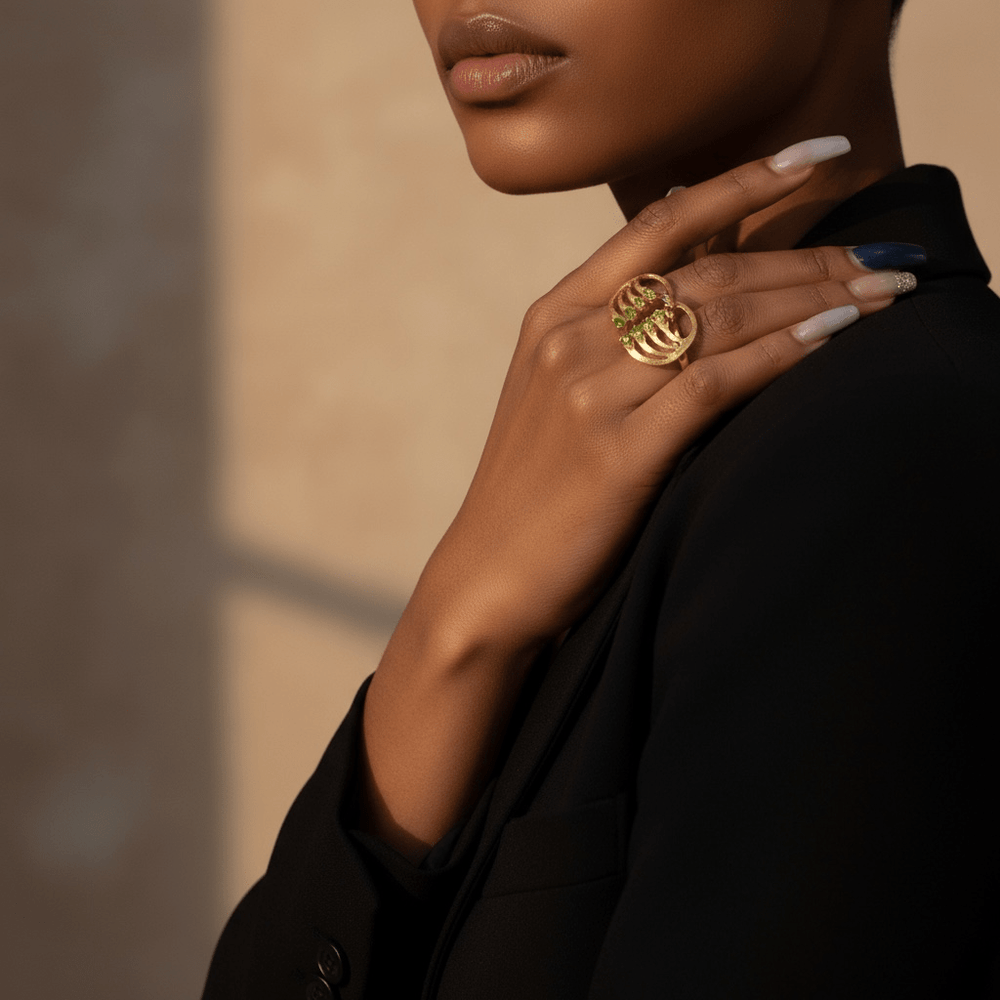 Alliyette Ring Peacock Splendor Two-Finger Cocktail Ring 18k sterling vermeil demi-fine jewelry