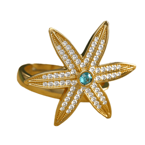 Alliyette Ring Six-Armed Starfish Gemstone Ring 18k sterling vermeil demi-fine jewelry