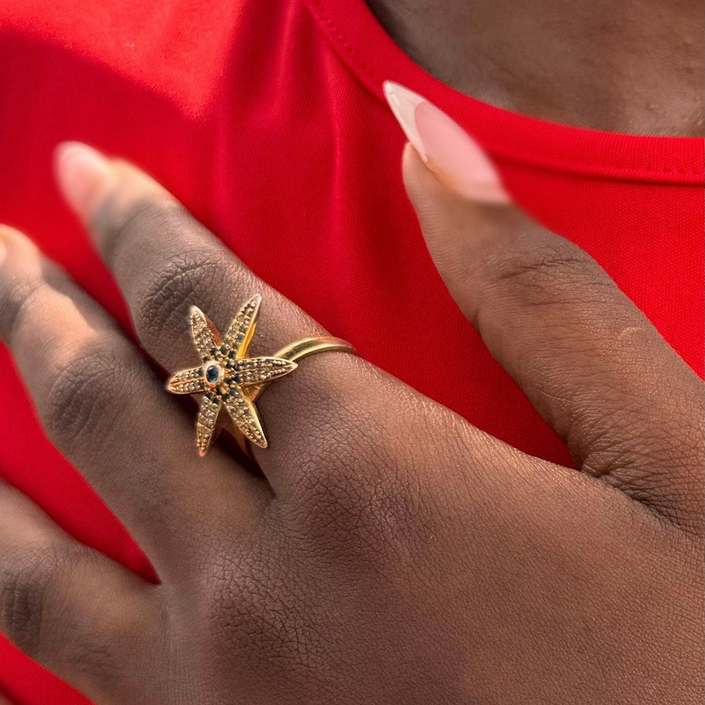 Alliyette Ring Stella Maris Six-Armed Starfish Ring 18k sterling vermeil demi-fine jewelry