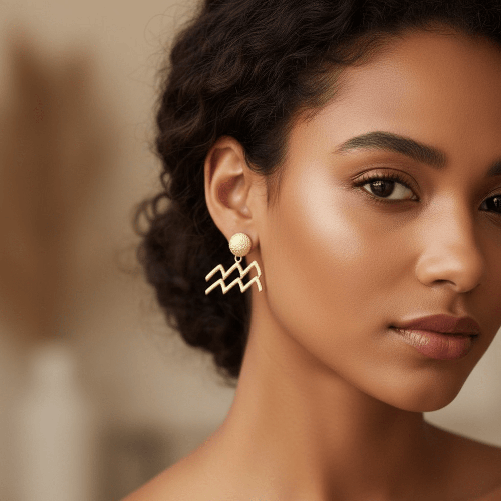 Twin Elegance Earring Aquarius Zodiac 2-PC Detachable  Earring Set 18k sterling vermeil demi-fine jewelry