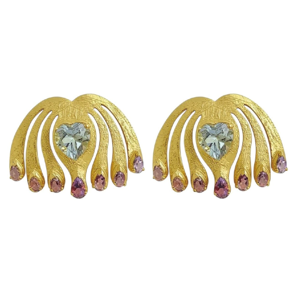 Twin Elegance Earrings Amethyst Heart Blue Topaz Peacock Paradise Earrings 18k sterling vermeil demi-fine jewelry