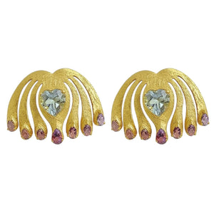 Twin Elegance Earrings Amethyst Heart Blue Topaz Peacock Paradise Earrings 18k sterling vermeil demi-fine jewelry
