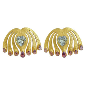 Twin Elegance Earrings Blue Topaz Peacock Paradise Earrings 18k sterling vermeil demi-fine jewelry