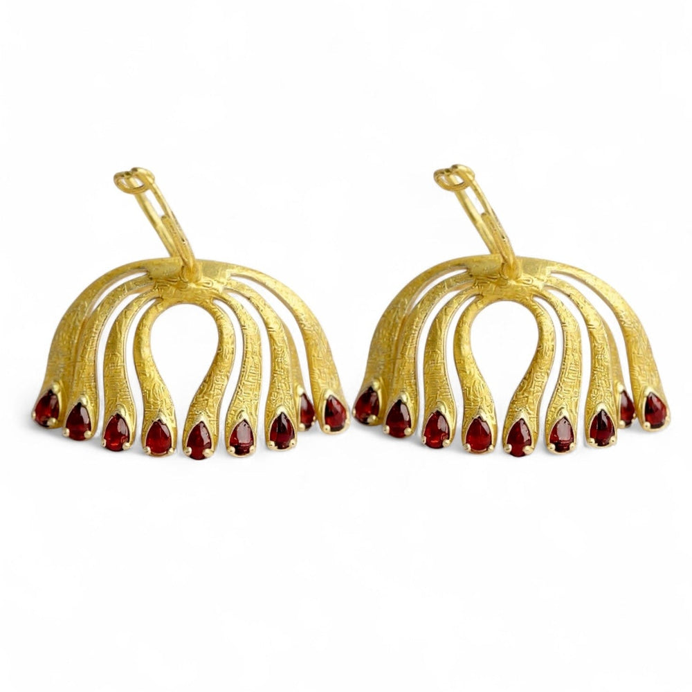 Twin Elegance Earrings Garnet Peacock Passion Pear Hoop Set 18k sterling vermeil demi-fine jewelry