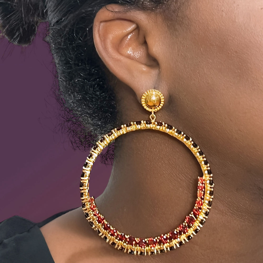 Twin Elegance Earrings Gold Endless Garnet Hoop Earrings 18k sterling vermeil demi-fine jewelry