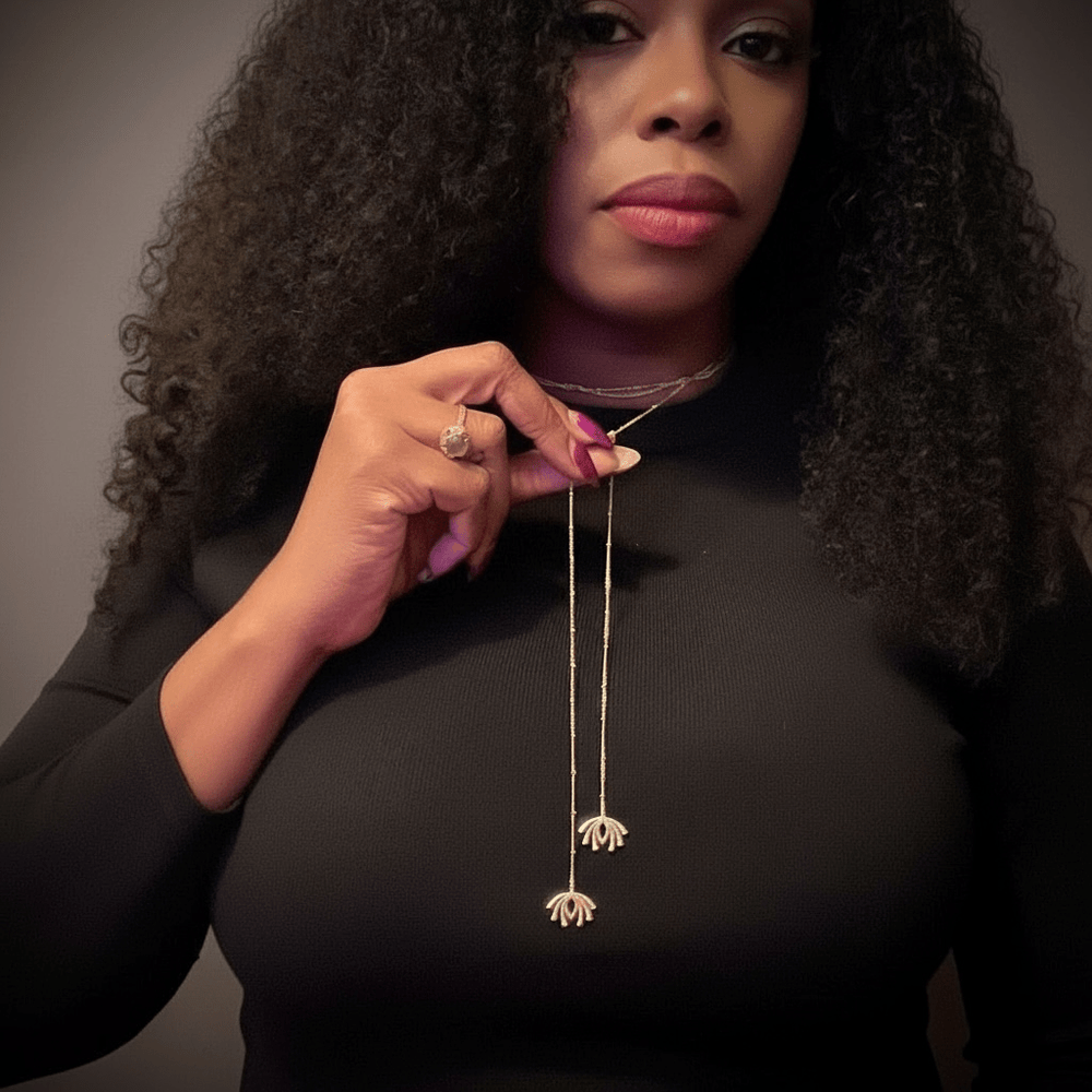 Twin Elegance Necklace Gold Vermeil Peacock Allure Lariat Necklace 18k sterling vermeil demi-fine jewelry