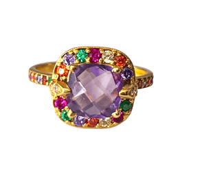 Twin Elegance Ring Cushion  Amethyst / Small - 8mm Stone / 5 Candy Crush Gemstone Ring 18k sterling vermeil demi-fine jewelry