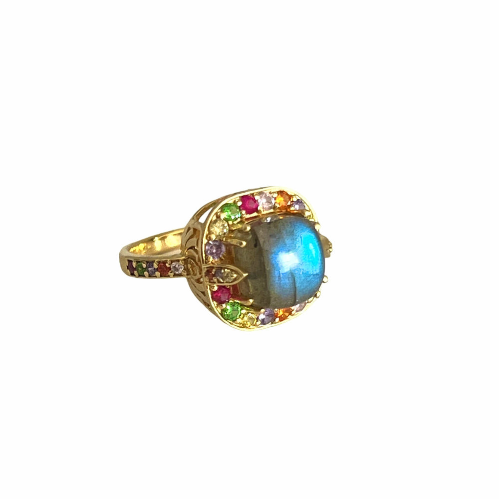 Twin Elegance Ring Round Labradorite / 7 Candy Crush Peacock Gemstone Ring 18k sterling vermeil demi-fine jewelry