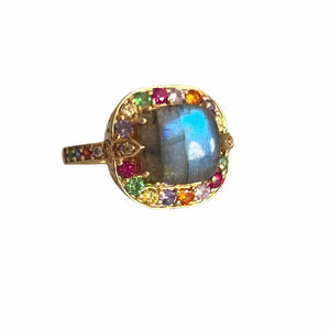 Twin Elegance Ring Round Labradorite / Large - 12mm Stone / 8.5 Candy Crush Gemstone Ring 18k sterling vermeil demi-fine jewelry