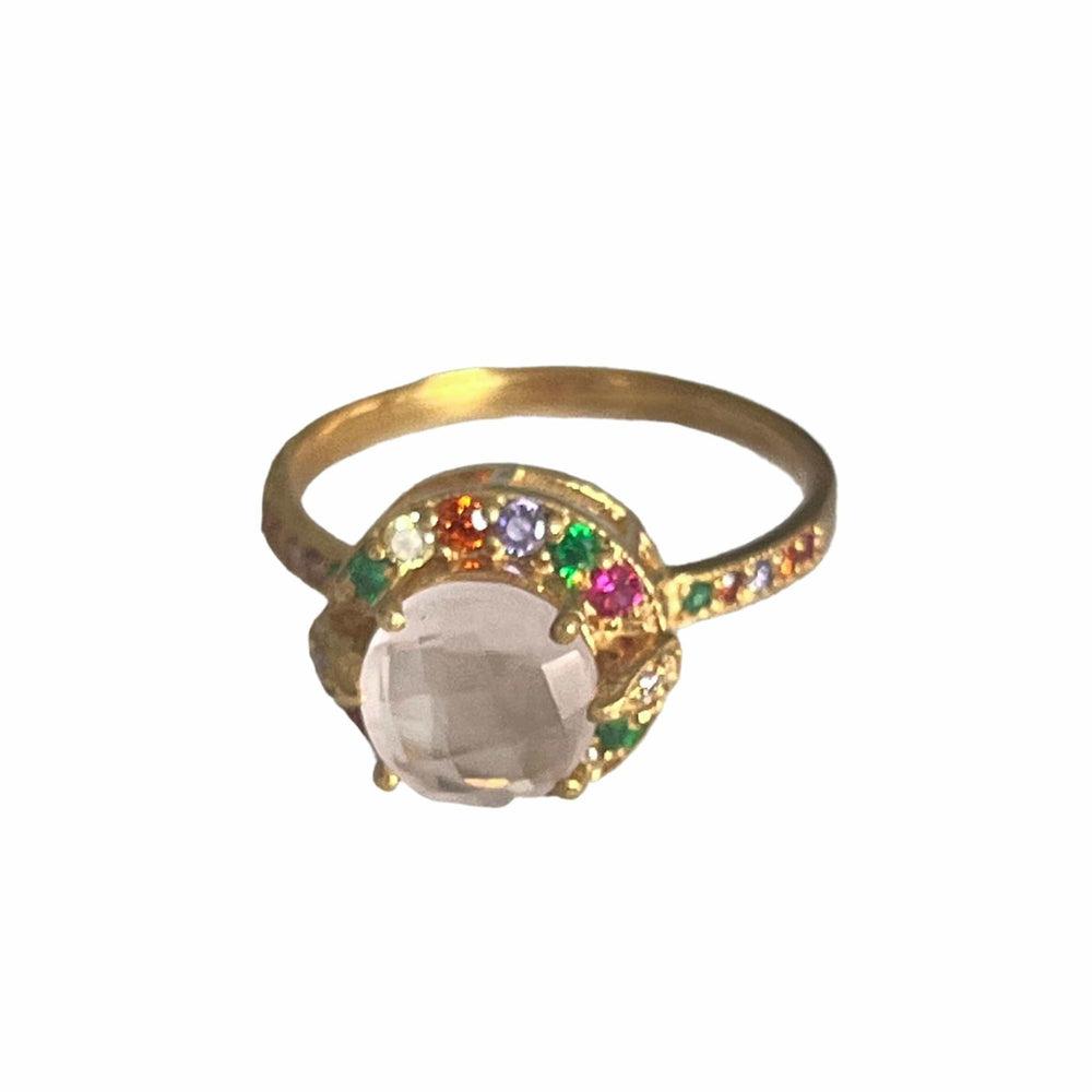 Twin Elegance Ring Round Rose Quartz / 7 Candy Crush Peacock Gemstone Ring 18k sterling vermeil demi-fine jewelry