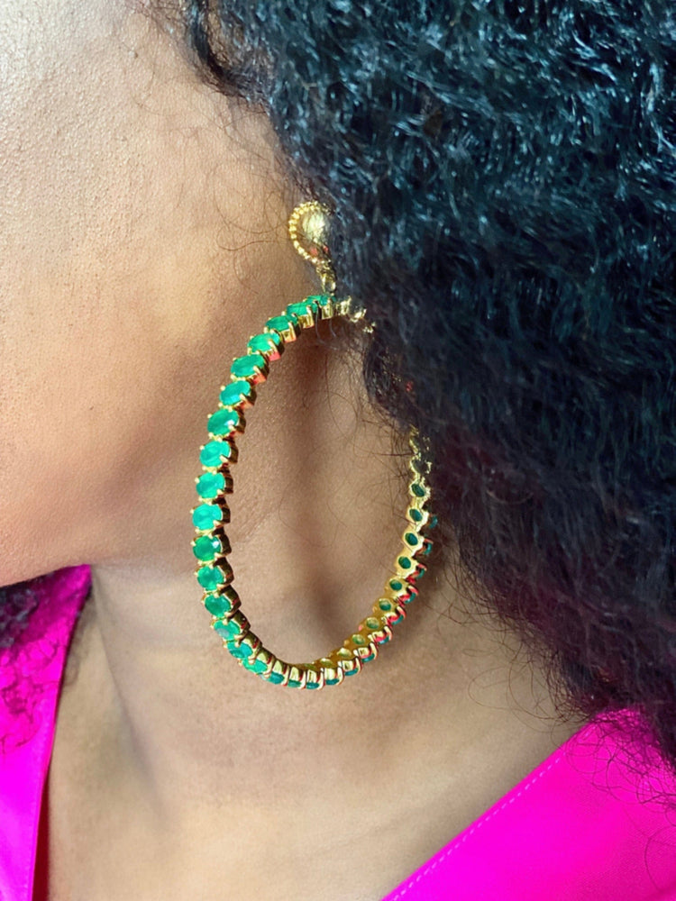 Twin Elegance Earrings Gold Endless Glamour Green Onyx Hoop Earrings 18k sterling vermeil demi-fine jewelry