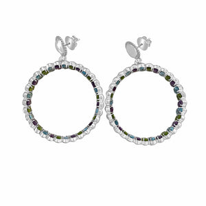 Twin Elegance Earrings Silver Gemstone Circles Large Door Knocker Hoops 18k sterling vermeil demi-fine jewelry