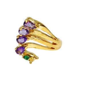 Twin Elegance Ring Gold Amethyst Emerald Peacock Ring 18k sterling vermeil demi-fine jewelry