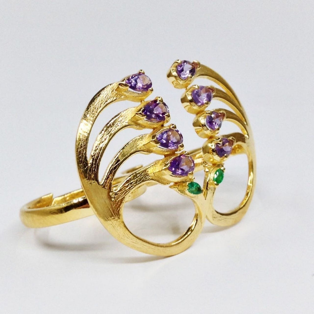 Twin Elegance Ring Prissy Peacock Adjustable Double Ring 18k sterling vermeil demi-fine jewelry