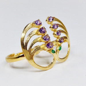 Twin Elegance Ring Prissy Peacock Adjustable Double Ring 18k sterling vermeil demi-fine jewelry